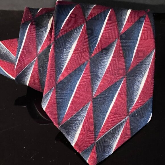 Pierre Balmain Silk Tie Red White Blue Abstract Geometric - Picture 1 of 5